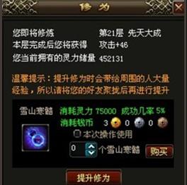 8090飘渺雪域灵力与修为