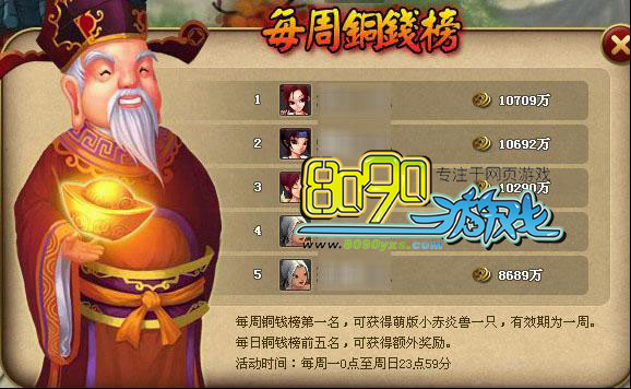 神仙道每周铜钱榜排名