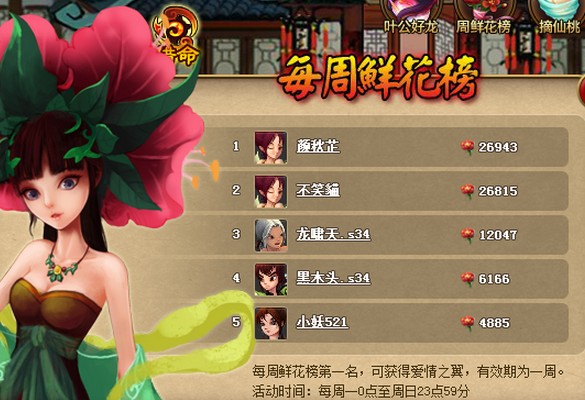 神仙道鲜花榜有什么用